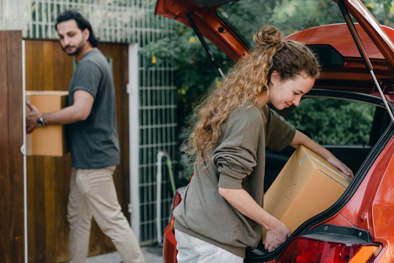 Packing boxes into a car boot